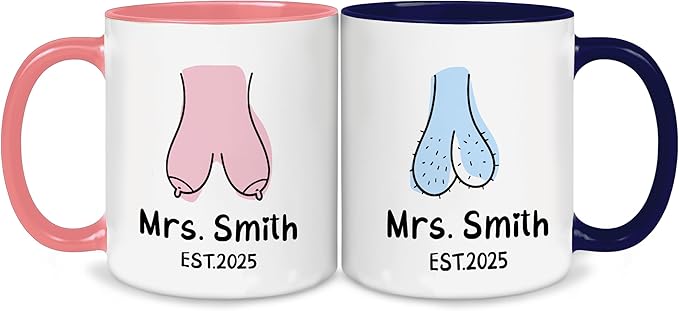 Personalized Mr and Mrs Coffee Mug Set – Custom Wedding Gift for Couple with Names and Established Year – Funny Anniversary Engagement or Valentine’s Day Gag Coffee Cups