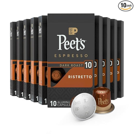 Peet's Coffee, Dark Roast Espresso Capsules, Compatible with Nespresso Original Machine - Ristretto Intensity 10, 100 Count (10 Boxes of 10 Espresso Capsules)