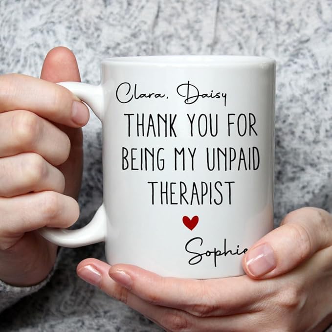 Wrappiness Personalized Coffee Mug - Personalized My Unpaid Therapist Coffee Mug, Custom Ceramic Cup for Coworkers, Best Friends, Sisters, Custom Ceramic Holiday Gift for Women