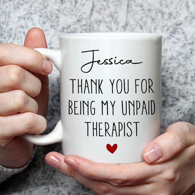 Wrappiness Custom Ceramic Mug for Best Friends, Coworkers & Sisters - My Unpaid Therapist Personalized Coffee Mug, Christmas Friendship Appreciation Gift