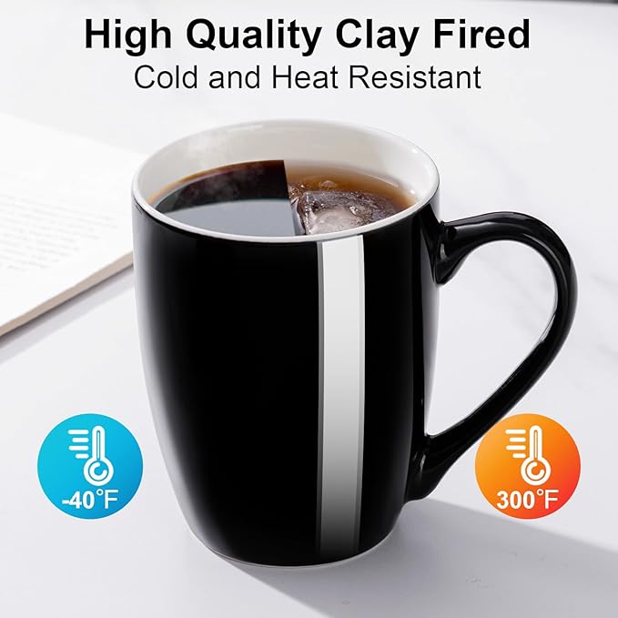 Coffee Mug Ceramic, Black Coffee Cups Ceramic Set of 2, 12 Oz Large Coffee Mug for Latte, Tea, Cappuccino, Cocoa-Microwavable