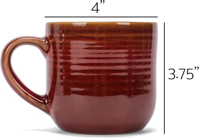 Elanze Designs Glossy Reactive Glaze Large 17 Fluid Ounce Everyday Kitchen Food Grade Ceramic Stoneware Coffee Mug Cup with Comfort Curved Handles, Set of 4, Burnt Auburn Red