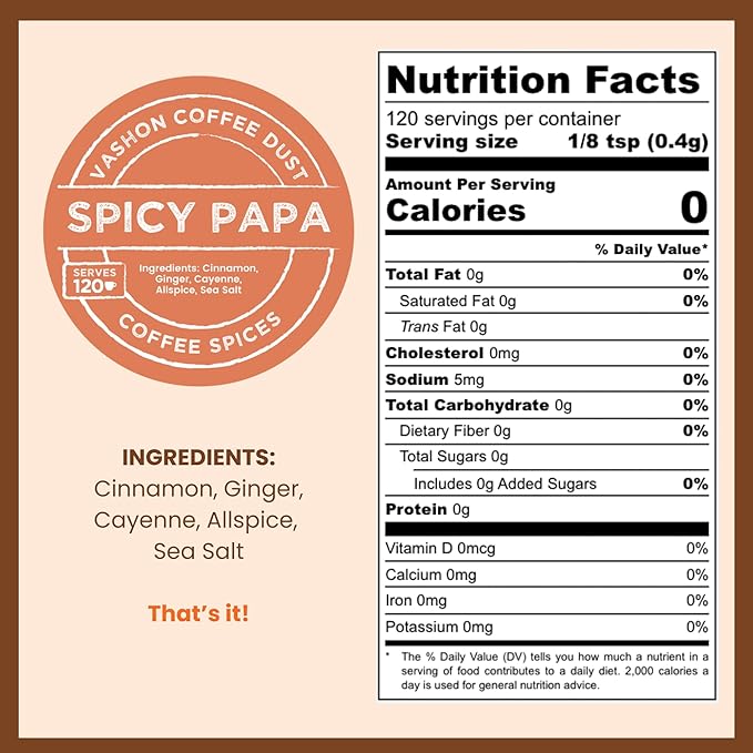Coffee Dust Flavoring Powder, Spicy Papa (120 Servings) – All Natural Coffee Syrup Alternative - Adds Flavor, Aroma, Taste & Wellness to Drinks, Tea & Foods