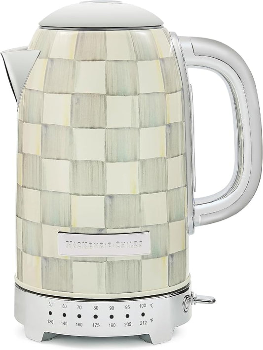 MACKENZIE-CHILDS Electric Kettle, Stainless-Steel Tea Kettle, Gray-and-White Sterling Check