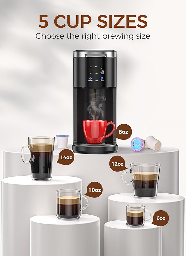 COWSAR Commercial Single Serve Coffee Maker, K Cup Coffee Brewer for Capsule and Ground Coffee, Capsule Coffee Machine with 40 Oz Water Tank, Instant-Heat, 5 Brew Sizes Up To 14 Oz, Black