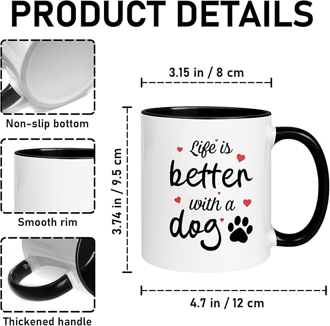 Personalized Dog Mug With Custom Photo And Name Life Is Better With A Dog Coffee Cup Gift For Dog Lovers Women Men Pet Owners Unique Personalized Dog Mom Dad Gift Ceramic Drinkware