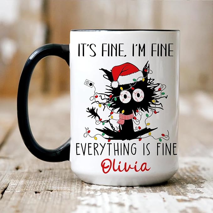 Personalized Christmas Hot Cocoa Mug – Custom Funny Cat Cup with Name – Holiday Gift for Friends, Mom, Dad, or Loved Ones – Unique Christmas Coffee Mug for Festive Cheer