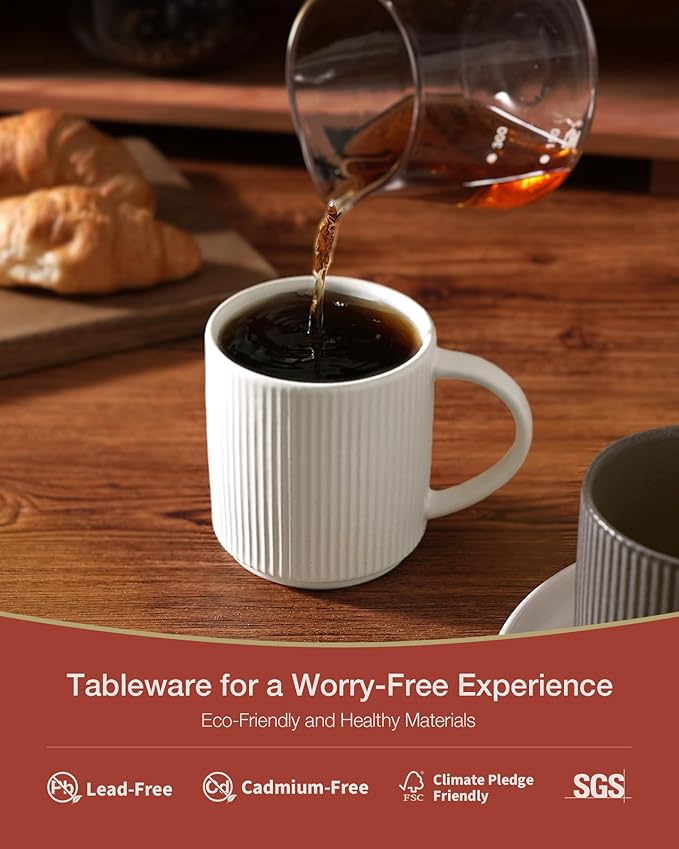 famiware Coffee Mug Set for 4, Star 12 oz Catering Mugs Cup Set with Handle for Coffee, Tea, Cocoa, Milk - Ceramic Stoneware Drinkware Set, Matte White