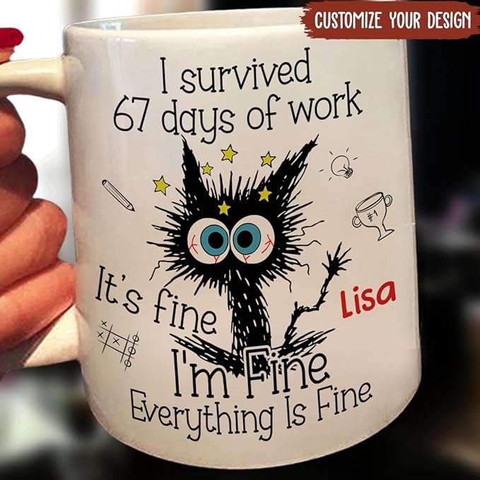 Wrappiness Personalized 67 Six Seven Slang Cup for Coworkers - Custom I Survived 67 Days of Work Ceramic Mug, Perfect Personalized Secret Santa Gift for Coworkers and Office Humor Lovers