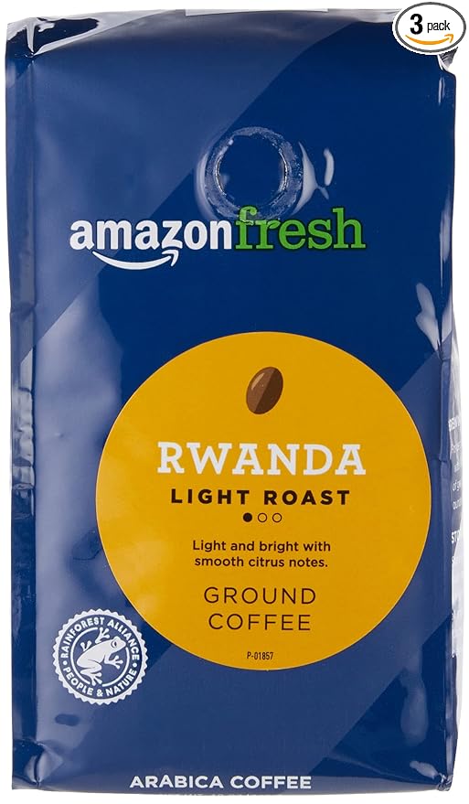 Amazon Fresh, Rwanda Ground Coffee, Light Roast, 12 Ounce (Pack of 3)