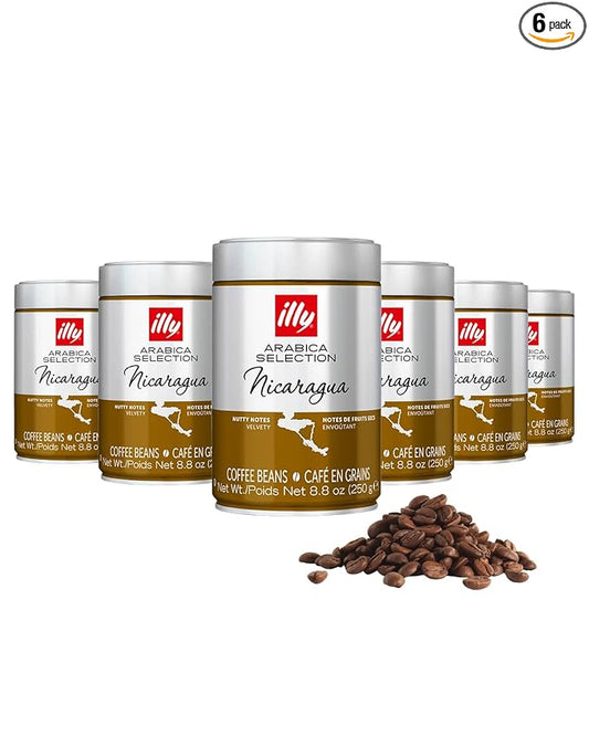 illy Whole Bean Coffee, Nicaragua Single Origin Medium Roast, 100% Arabica, Premium Italian Coffee, Ideal for Espresso, Drip, Moka and French Press Brewing, 8.8oz, 6 Pack