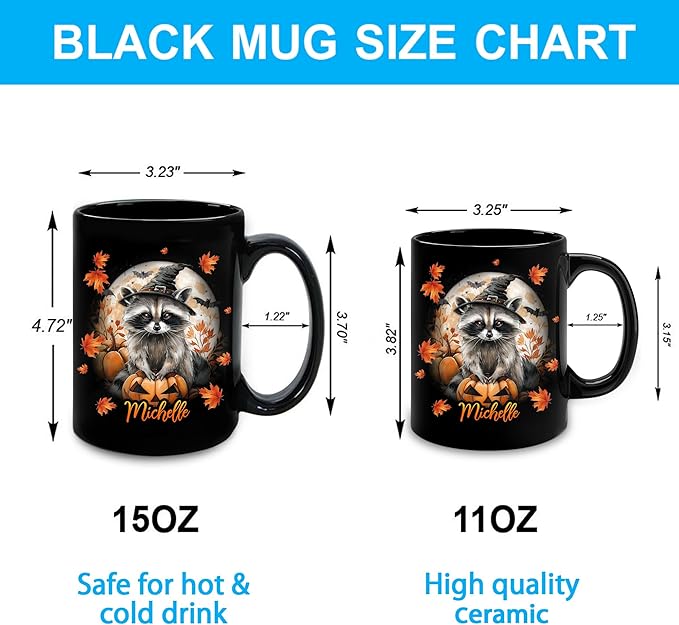 Hyturtle Personalized Halloween Raccoon Mug - Raccoon Gift For Women Lover - Wild Animal Lover Gift For Her - Spooky Season Decor For Fall Season Halloween - Coffee Name Cup Ceramic Mug 11 oz 15 oz
