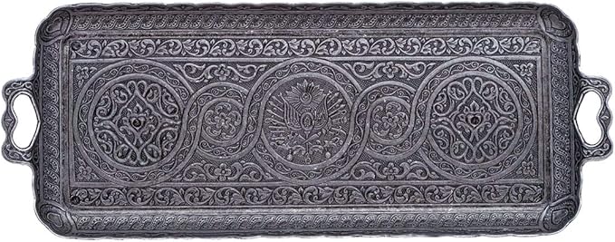 Alisveristime Turkish Coffee Set for Two - Authentic Ottoman Style Cups, Saucers, and Serving Tray with Lale Motifs (Acur) (Black)