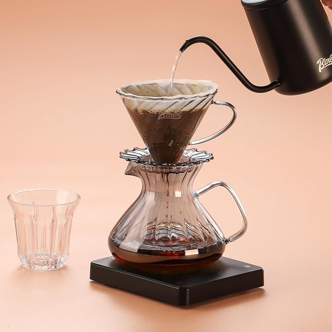Bincoo Pour Over Coffee Maker Set,650ML Borosilicate Glass Carafe with Coffee Driper&50pcs Paper Filter,Glass Coffee Maker for Home Café Restaurant(Gray)