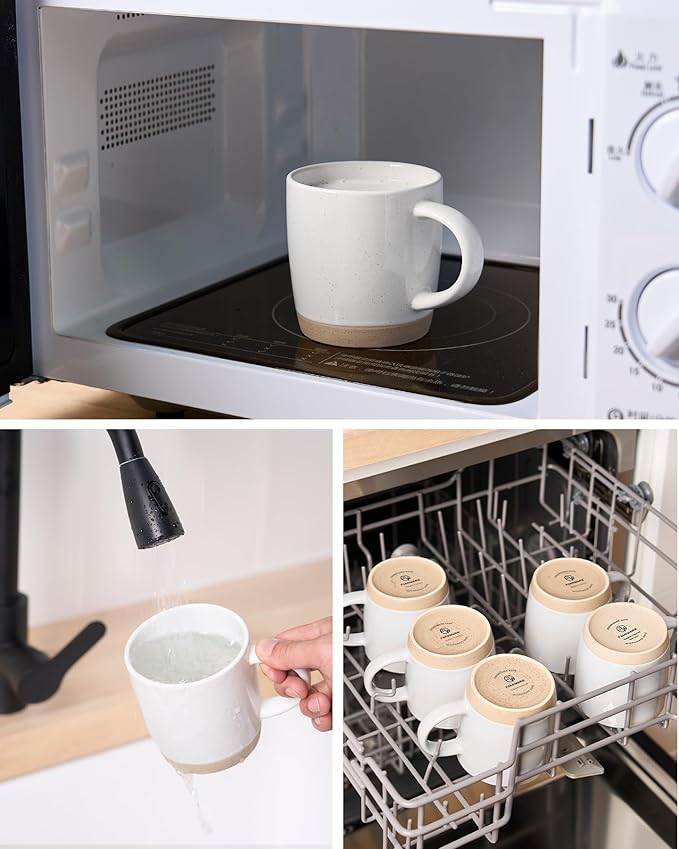 famiware Coffee Mugs for 4, 12 oz Mug Set, Dringking Cup with Handle for Coffee, Tea, Cocoa, Milk, Milkyway serise, White