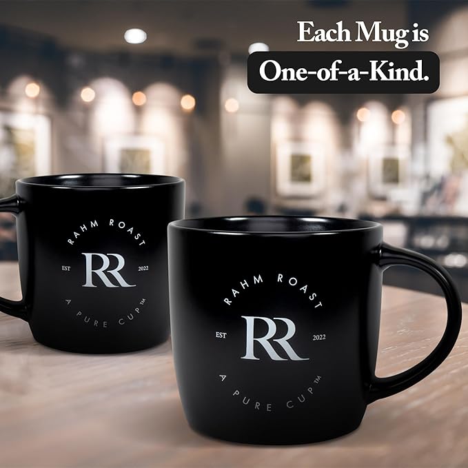 Coffee Mug, 16 oz - Modern Black Ceramic Coffee Cup w/Thick Walls for Better Heat Retention (Pack of 2)