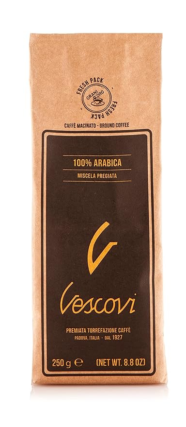 V Vescovi 100% Arabica Ground Espresso – Medium Roast Italian Coffee – For Moka, French Press & Pour Over – 8.8 oz (250g)