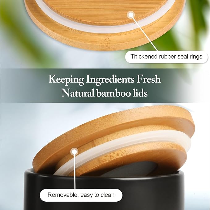 Kitchen Canisters Set of 2 Large with Top Handle, Canisters Sets for The Kitchen, Airtight Kitchen Canisters for Countertop, Modern Ceramic Jar with Wooden Lid for Coffee Flour