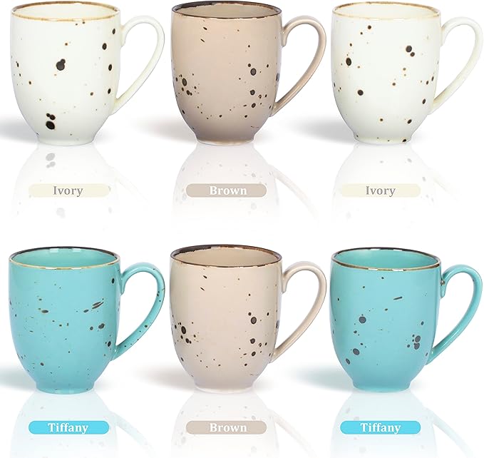 Esfour Ceramic Coffee Mugs Set Of 6, 14 Oz Large Handle Heavy Duty Cups - Microwave Dishwasher Safe - Latte, Cappuccino, Tea, Cocoa, Mocha - Men, Women, Home Office Daily Use, Natural Assorted Colors