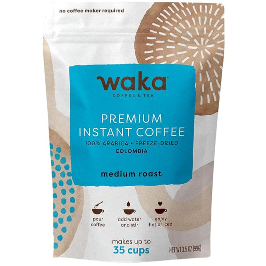 Waka Instant Coffee, Medium Roast - 100% Arabica Colombian Beans, Freeze Dried Granules, No Sugar or Additives - Bulk Bag for Quick Hot and Iced Coffees, Up to 35 Cups (3.5oz)