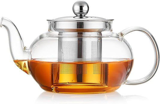 Glass Teapot with Removable Infuser, 27 oz/800ml Glass Tea Pot Small Borosilicate Tea Steeper Kettle with Loose Leaf Tea Strainer For Flower Blooming Tea, ClearTea Maker Pitcher