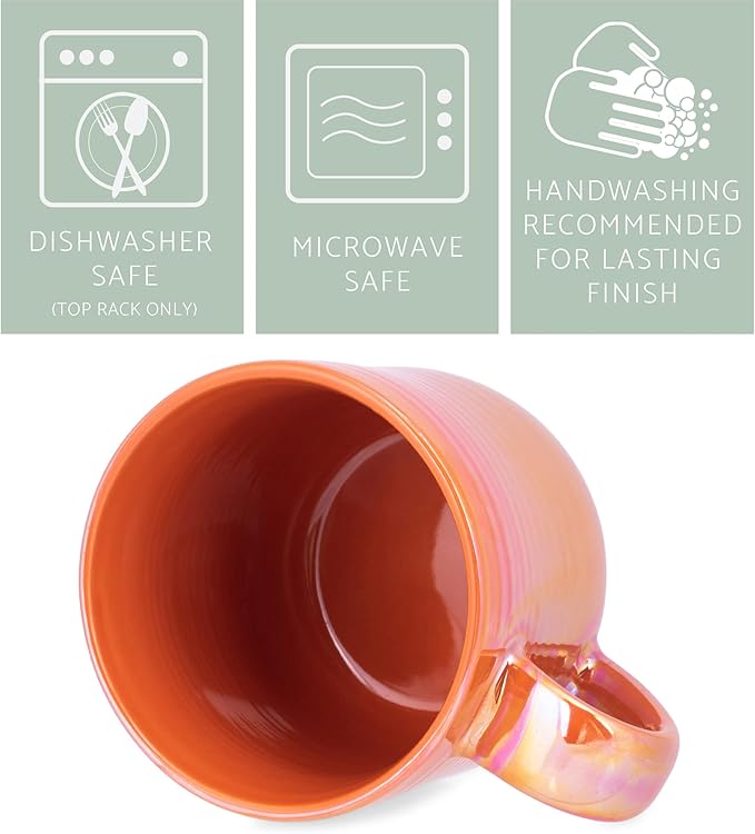 Elanze Designs Glossy Reactive Glaze Large 17 Fluid Ounce Everyday Kitchen Food Grade Ceramic Stoneware Coffee Mug Cup with Comfort Curved Handles, Set of 4, Burnt Orange