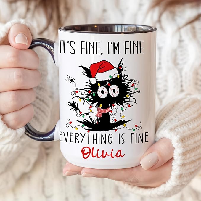 Personalized Christmas Hot Cocoa Mug – Custom Funny Cat Cup with Name – Holiday Gift for Friends, Mom, Dad, or Loved Ones – Unique Christmas Coffee Mug for Festive Cheer