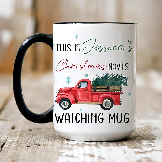 Personalized Red Truck Christmas Coffee Mug – Custom Holiday Cup Gift for Dad, Mom, Friends, or Coworkers – Unique Funny Christmas Hot Cocoa and Coffee Mug for Holiday Season