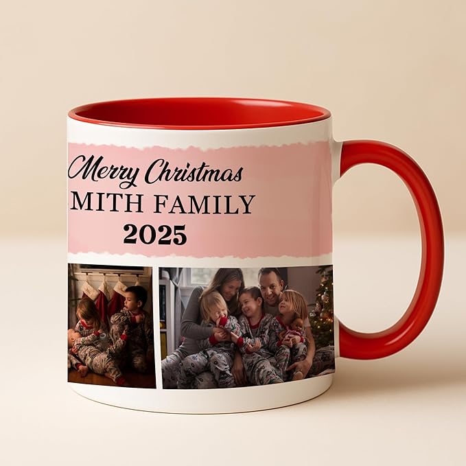 Personalized Funny Christmas Hot Cocoa Mug – Santa Gift, Unique White Elephant Exchange Present – Custom Family Photo Coffee Cup, Holiday Keepsake Ceramic Mug for Friends, Parents