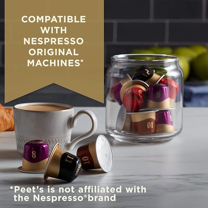 Peet's Coffee, Dark Roast Espresso Capsules, Compatible with Nespresso Original Machine - Ristretto Intensity 10, 50 Count (5 Boxes of 10 Espresso Capsules)