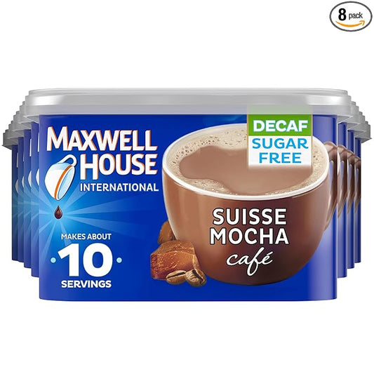 Maxwell House International Suisse Mocha Café-Style Decaf Sugar Free Instant Coffee Beverage Mix (8 ct Pack, 4 oz Canister)