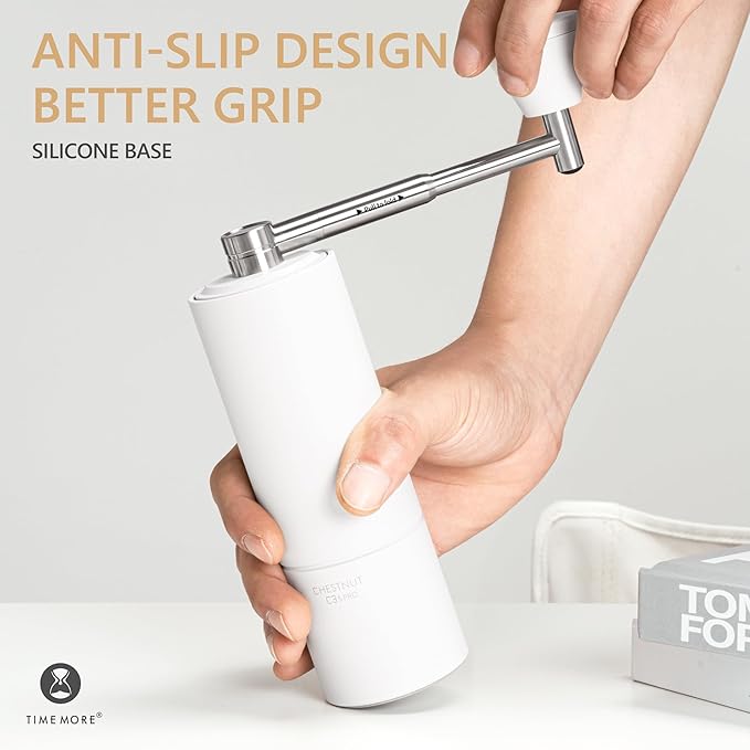 TIMEMORE Chestnut C3S Pro Hand Coffee Grinder, Stainless Steel S2C Conical Burr Manual Coffee Grinder, Coffee Grinder with Foldable Handle, Adjustable Grind Setting for Espresso to French Press, White