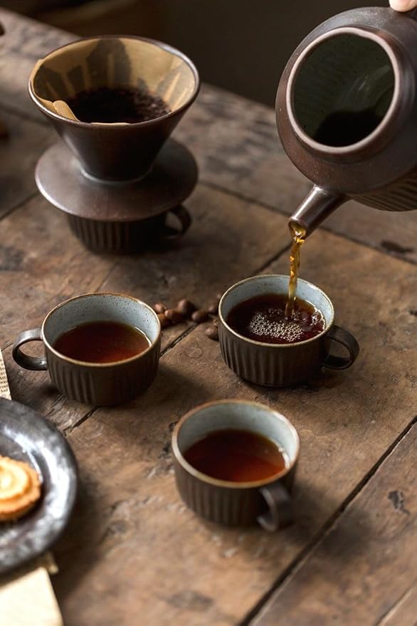 Ceramic Pour Over Coffee Maker, Retro Hand Drip Coffee Dripper, Portable Pourover Cone Filter Coffee Brewer for Camping, Travel, Office, Family, Single Serve, Antique Copper Brown