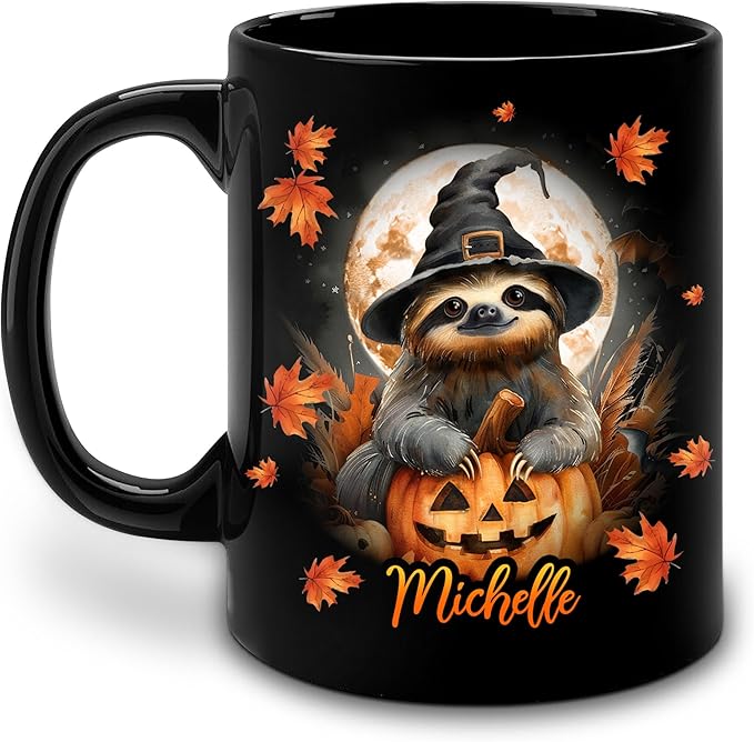 Hyturtle Personalized Halloween Sloth Mug - Sloth Gift For Women Lover - Wild Animal Lover Gift For Her Daughter - Spooky Season Decor For Fall Season Halloween - Coffee Cup Ceramic Mug 11 oz 15 oz