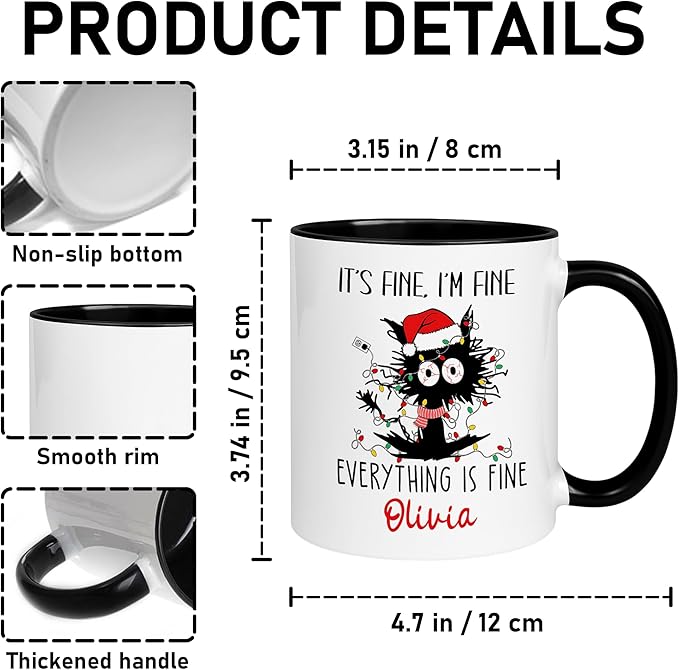 Personalized Christmas Hot Cocoa Mug – Custom Funny Cat Cup with Name – Holiday Gift for Friends, Mom, Dad, or Loved Ones – Unique Christmas Coffee Mug for Festive Cheer