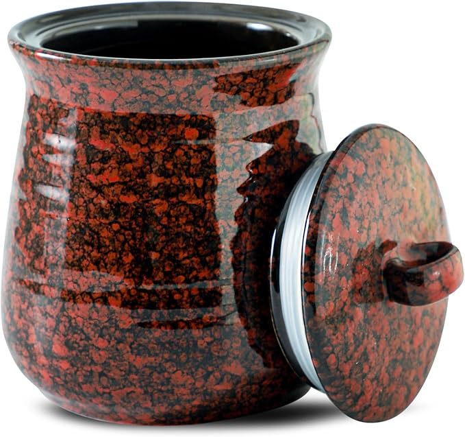 Ceramic Food Storage Jar, Coffee Canister for Countertop with Lids Airtight, Large Flour,Spices,Beans,Rice and Candies Containers for Kitchen and Home,Gift for Halloween,Farmhouse,35 OZ Red