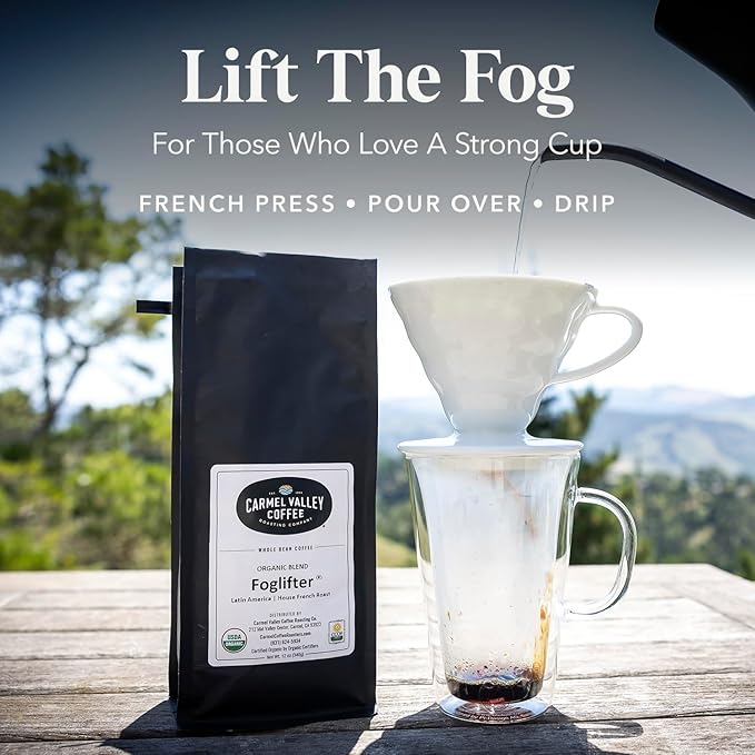 Carmel Valley Coffee Roasting - Whole Bean Coffee Foglifter - Certified Organic French Dark Roast, Premium Coffee - 12 Oz Bag, 1 Pack