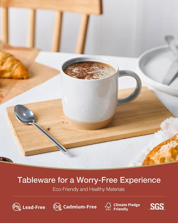 famiware Coffee Mugs for 4, 12 oz Mug Set, Dringking Cup with Handle for Coffee, Tea, Cocoa, Milk, Milkyway serise, White+Cinnamon Brown