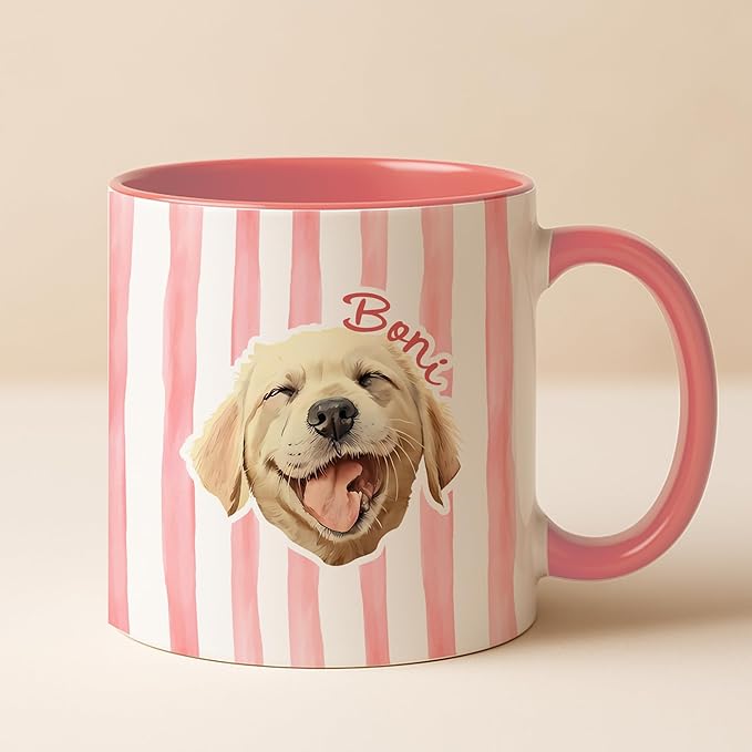 Personalized Dog Mug With Photo And Name Custom Dog Cat Coffee Mug Cute Striped Design Gift For Pet Lovers Women Men Pet Owners Mom Dad Personalized Coffee Cup For Daily Drinkware