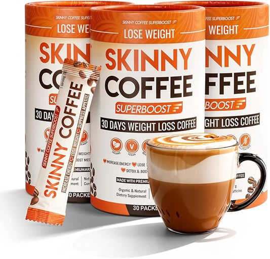 Skinny Coffee Super Boost Weight Loss Coffee, Belly Fat Burner for Women & Men, Sugar-Free Keto Vegan, Reduces Bloating, Supports Energy & Metabolism, Appetite & Cravings Control (90 Servings)