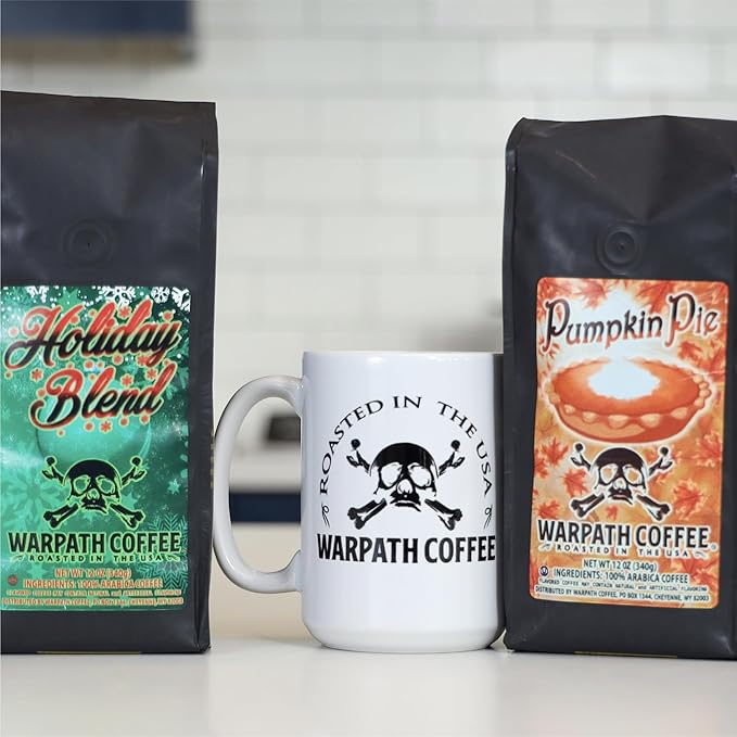 Warpath Coffee Light Roast Ground Coffee, Pumpkin Pie Blend, High Caffeine, Extra Strong Roasted 100% Arabica Ground Pumpkin Spice, Rich Aroma, Full-Bodied Intense Cup, Created by Navy SEALs, 12oz