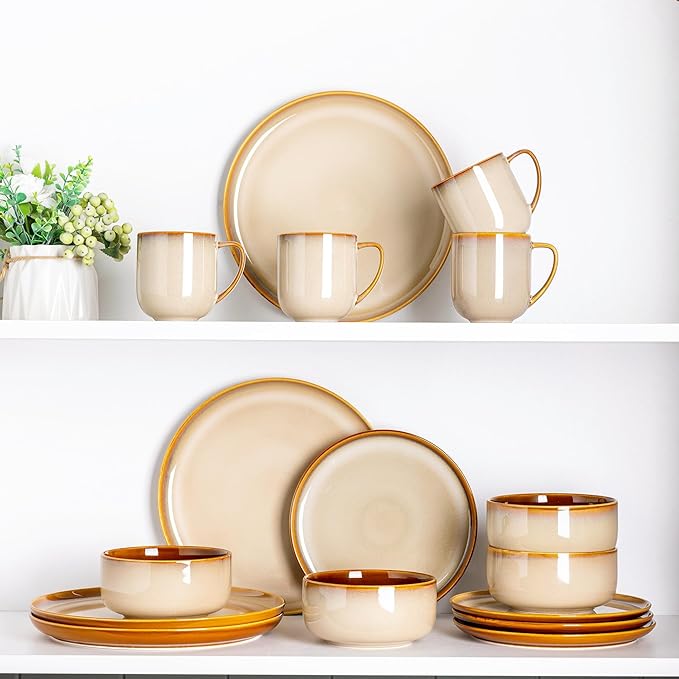 LERATIO 12OZ Ceramic Coffee Mugs Set of 6, Large Porcelain Coffee Cups With Large Handle For Latte,Cappuccino,Milk,Cocoa,|Dishwasher&Microwave Safe Mug Sets,Ideal for Man,Woman,Dad, Mom-Kahki