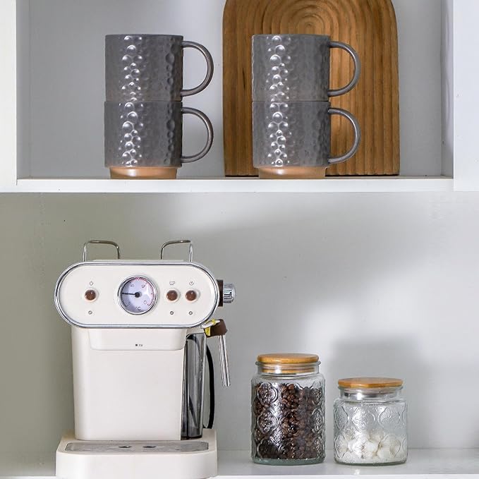 Nihow 16OZ Stackable Coffee Mug Set, Large Ceramic Coffee Mug Set of 4,Coffee Cup Set for Cappuccino/Latte/Cocoa,Dishwasher & Microwave Safe,Matte Gray