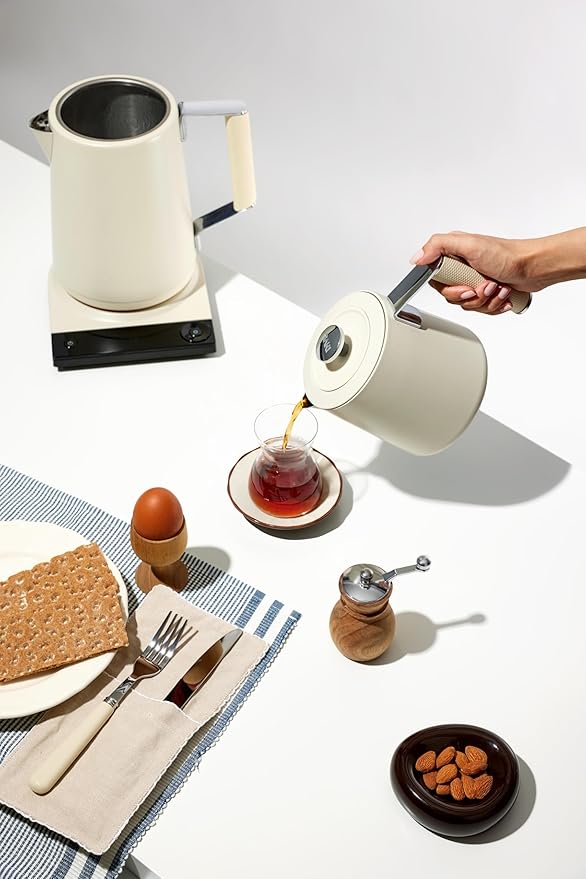 SAKI TeaSmart Electric Turkish Tea Maker, 110V Double Pot Electric Tea Kettle, 304 Stainless Steel BPA Free Turkish Tea Set, LED Indicator, Auto Shut-Off & Boil-Dry Protection, 1.75L, (Pearl White)