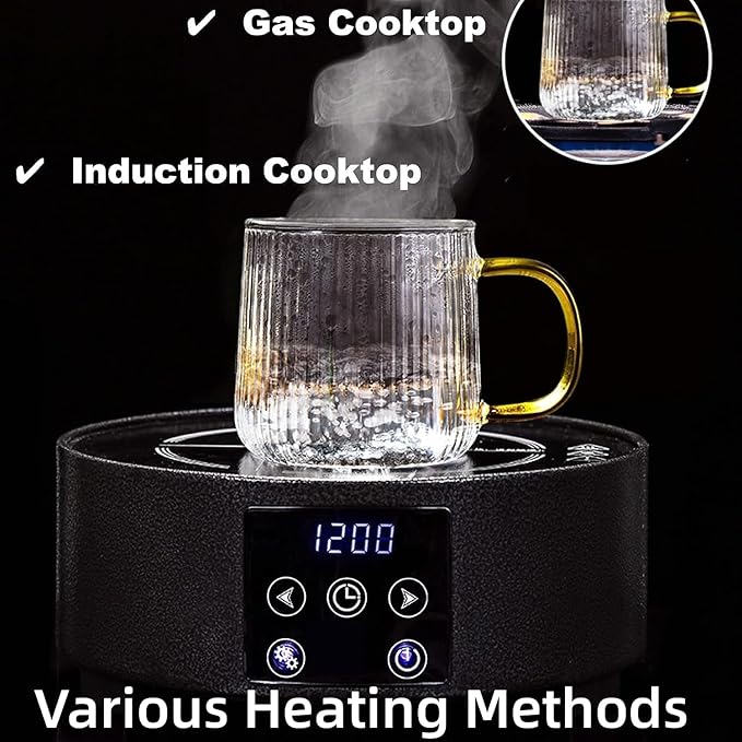 GLASKEY Borosilicate Glass Coffee Mugs Set of 2,12oz Glass Coffee Cups with Vertical Stripes Pattern,Clear Tea Cup for Tea,Coffee,Latte,Hot and Cold Beverage,Christmas Thanksgiving Gifts