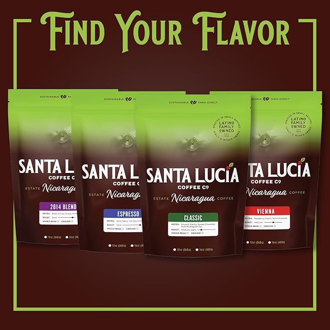 Santa Lucia Coffee Café Crema Espresso Roast Coffee - Specialty Volcanic Nicaraguan Espresso Roast - Farm-Direct, Low-Acid - Dense Golden Crema - 91-Point, Small-Batch - Ground - 16oz (Pack of 5)