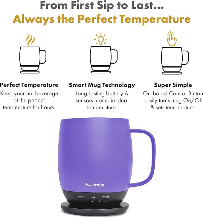 Nextmug - Temperature-Controlled, Self-Heating Coffee Mug (Violet - 14 oz.)