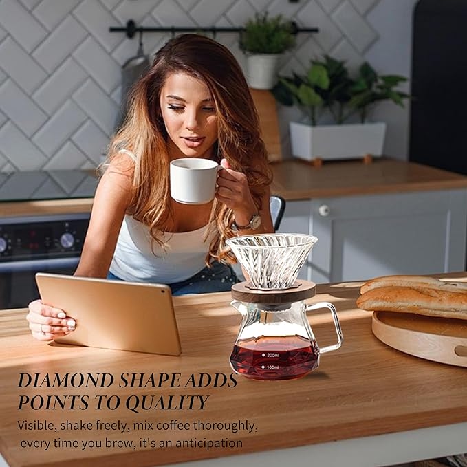 Upgrade Pour Over Coffee Maker - 20 OZ /600ML Borosilicate Glass Coffee Maker with Glass Coffee Dripper, Stylish Elegant Drip Coffee Maker for Home Cafe Restaurant Camping, 600 ml, Gray