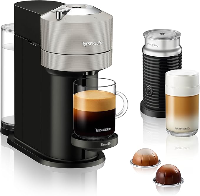 Nespresso Vertuo Next Coffee and Espresso Maker by Breville, with Aeroccino Milk Frother, Light Grey