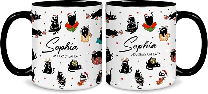 Personalized Cat Coffee Mug - Funny Black Cup - Christmas Birthday Anniversary Graduation Gift For Mom From Daughter - Cute Tea Mug For Women Cat Lover Present